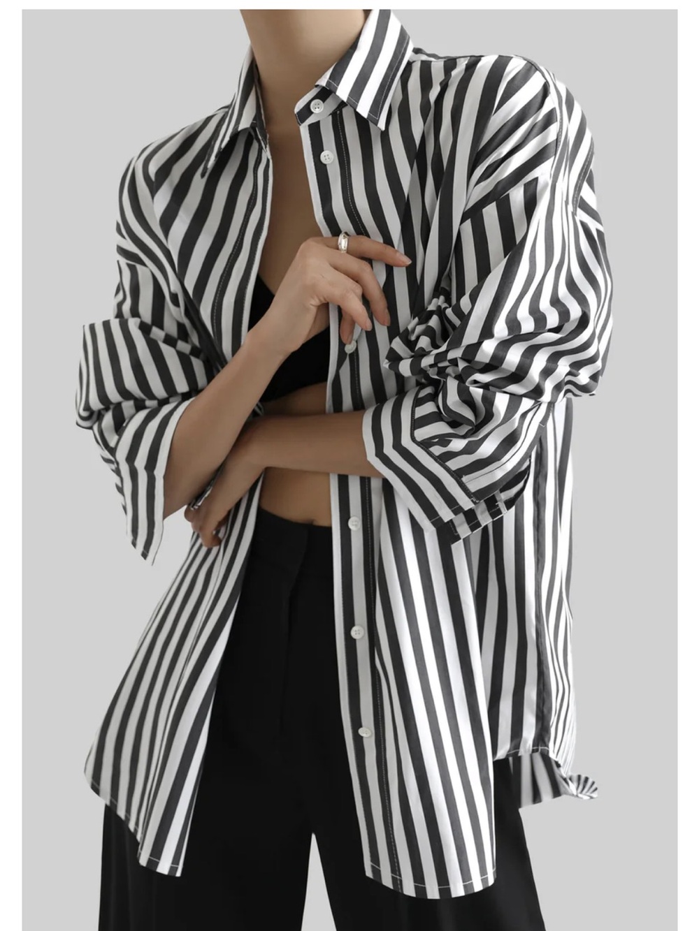 Frankie Shop - SYLVIA OXFORD SHIRT - BLACK/WHITE STRIPE Small - Picture 11 of 12